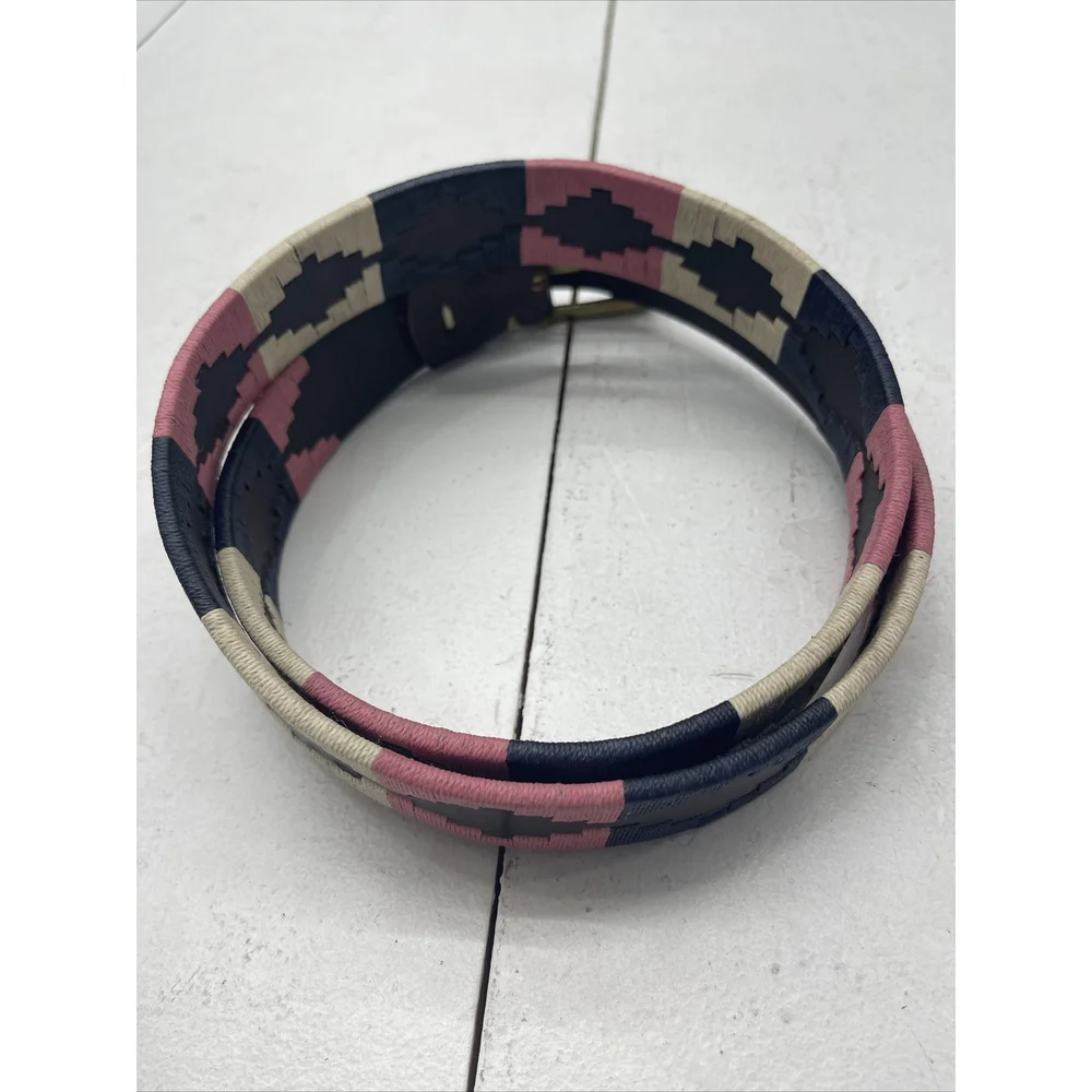 Old Ombu Belt Adults Size 110 43” XL Pampa Leather Blue ,Cream, Pink Wax Thread